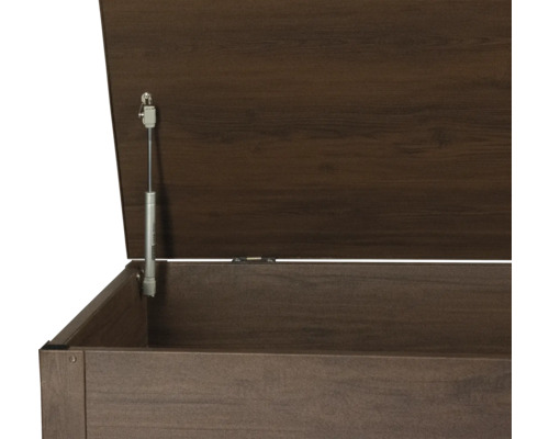 Offene Aufbewahrungsbox aus Holz mit Gasdruckfeder