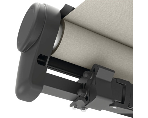 Detailaufnahme einer Markise mit Befestigungselementen