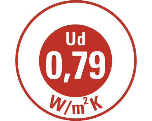 Ud-Wert von 0,79 W/m²K gibt den Wärmedurchgangskoeffizienten an