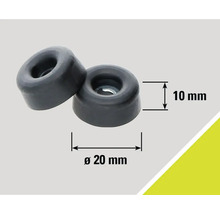 Zwei runde, schwarze Türstopper mit den Maßen 20 mm Durchmesser und 10 mm Höhe