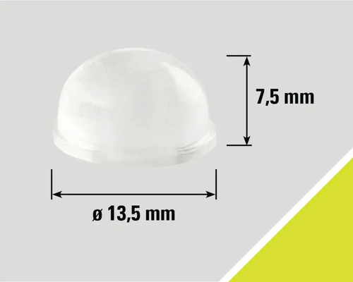 Halbkugelförmiger Möbelgleiter mit den Massen 13,5 mm Durchmesser und 7,5 mm Höhe