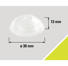 Abmessungen eines transparenten Möbelgleiters mit 30 Millimeter Durchmesser