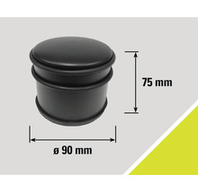 Schwarzer Türstopper mit den Maßen 75 mm Höhe und 90 mm Durchmesser.