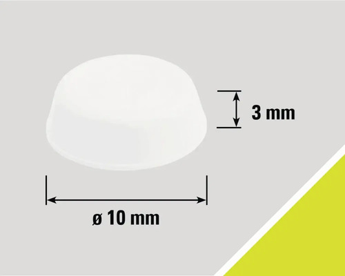 Weißer Möbelgleiter mit den Maßen 10 mm Durchmesser und 3 mm Höhe