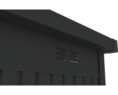 Detailansicht eines Geräteschuppens mit Lüftungsschlitzen