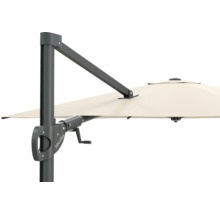 Detailaufnahme eines Soluna Sonnenschirms mit Kurbelmechanismus