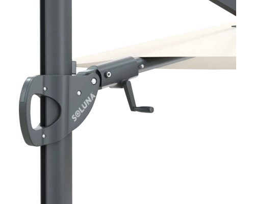 Details des Soluna Sonnenschirms mit Kurbelmechanismus.