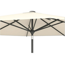 Detailaufnahme eines Gartenschirms mit Metallgestell