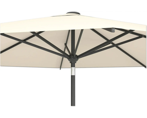 Detailaufnahme eines Gartenschirms mit Metallgestell