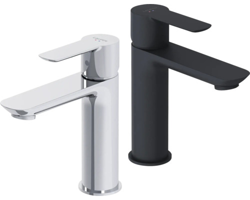 Zwei Waschtischarmaturen von Laufen, eine verchromt und eine in dunkler Ausführung