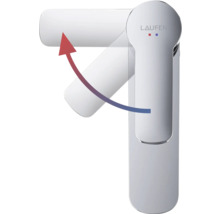 Laufen Logo Armatur mit Hinweispfeil zur Temperatureinstellung