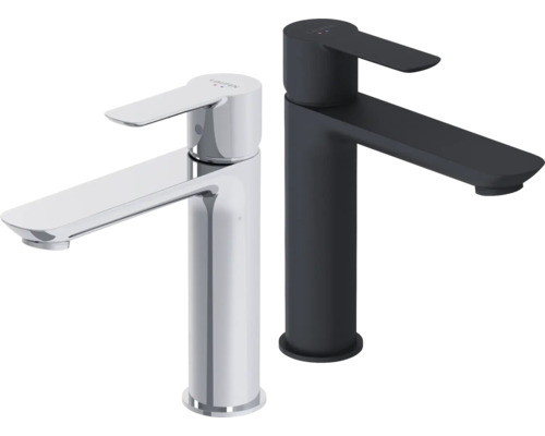 Zwei Waschtischarmaturen von Laufen, eine in Chrom und eine in Schwarz
