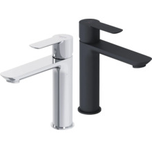 Zwei Waschtischarmaturen von Laufen, eine Waschtischarmatur aus Metall und eine Waschtischarmatur aus beschichtetem Metall.