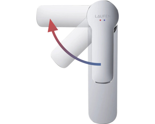 Laufen Logo auf einem Wasserhahn mit verstellbarem Hebel