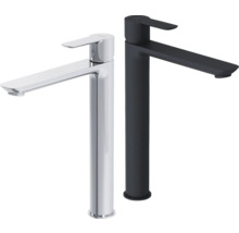 Zwei Waschtischarmaturen in Chrom und Schwarz