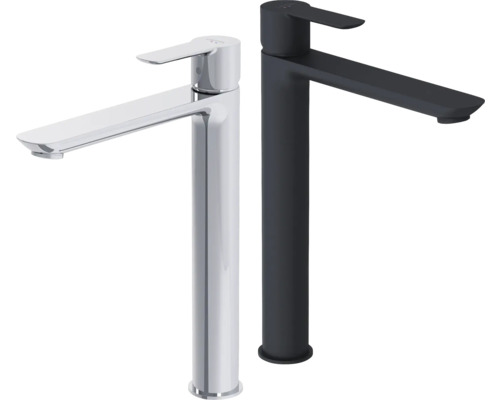 Zwei Waschtischarmaturen in Chrom und Schwarz