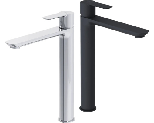 Zwei Waschtischarmaturen in verschiedenen Ausführungen