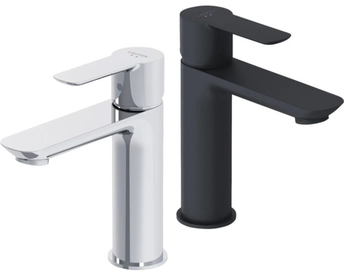 Zwei Waschtischarmaturen von Laufen, eine in Chrom und eine in Schwarz