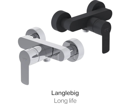 Zwei Waschtischarmaturen, eine in Schwarz und eine in Chrom