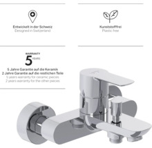 Entwickelt in der Schweiz Siegel. Fünf Jahre Garantie auf Keramik. Kunststofffrei Siegel.