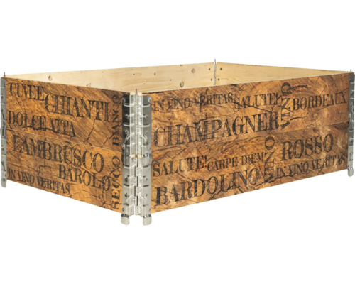 Hochbeet aus Holz mit Aufdruck verschiedener Weinsorten