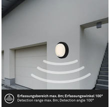 Wandleuchte mit Bewegungsmelder, Erfassungsbereich maximal 8 Meter, Erfassungswinkel 100 Grad