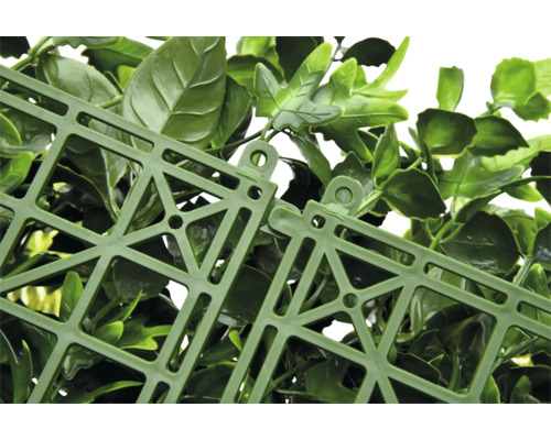 Detailansicht einer künstlichen Pflanzenwand mit Befestigungsstruktur