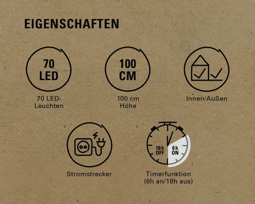 Leuchtfigur Lafiora LED Schneemann Lichtfarbe warmeiß Eigenschaften: 70 LED Lichter, 100 cm Höhe, Innen- und Aussenbereich geeignet, Stromstecker, Timerfunktion (6 Stunden an, 18 Stunden aus)