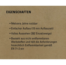 Eigenschaften: Mehrere Jahre nutzbar, einfacher Aufbau, volles Aussehen, besteht aus nicht entflammbaren Werkstoffen gemäß EN 71-2.