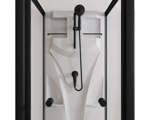 Dusche mit Brausegarnitur und Ablagen