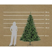 Künstlicher Weihnachtsbaum mit Größenangaben im Vergleich zu einer Person