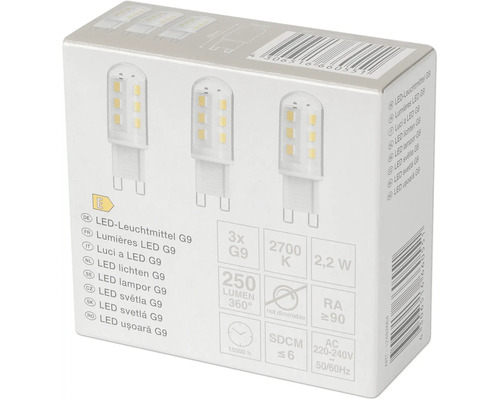 Verpackung LED Leuchtmittel G9, 3er Pack