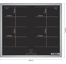 Bosch Induktionskochfeld mit vier Kochzonen und den Maßen 583 x 513 Millimeter.