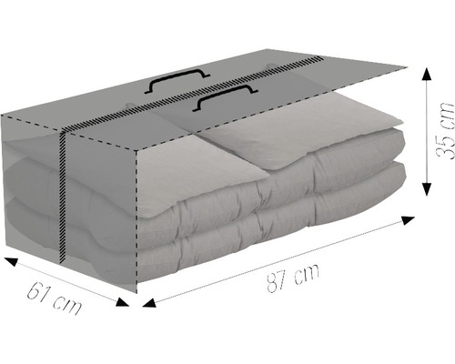 Aufbewahrungsbox gefüllt mit Textilien, Maße 87 x 61 x 35 cm