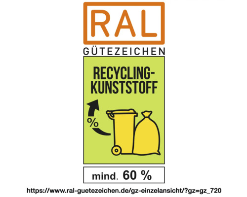 RAL Gütezeichen Recycling Kunststoff, mindestens 60 Prozent