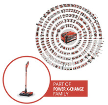 Einhell Power X-Change Akku-Familie mit Akku-Besen im Vordergrund