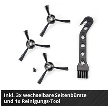 Drei austauschbare Seitenbürsten und ein Reinigungswerkzeug
