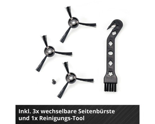 Drei austauschbare Seitenbürsten und ein Reinigungswerkzeug