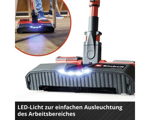 Einhell Akku-Staubsauger mit LED-Licht zur Ausleuchtung des Arbeitsbereiches.