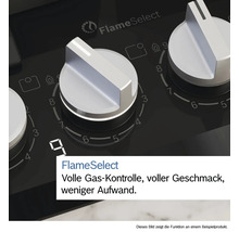 Nahaufnahme eines Kochfelds mit FlameSelect Funktion und Drehknöpfen