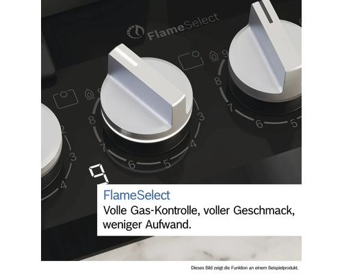 Nahaufnahme eines Kochfelds mit FlameSelect Funktion und Drehknöpfen