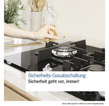 Zündung eines Gaskochfelds mit Sicherheitsgasabschaltung.