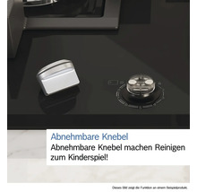 Detailansicht eines Kochfelds mit abnehmbaren Bedienknöpfen.