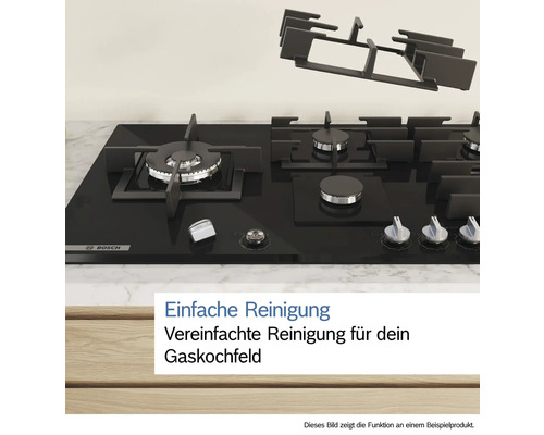 Schwarzes Bosch Gaskochfeld mit abnehmbaren Topfträgern für einfache Reinigung