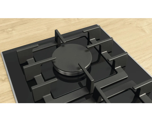 Gaskochfeld mit schwarzer Glasoberfläche und einer Kochstelle