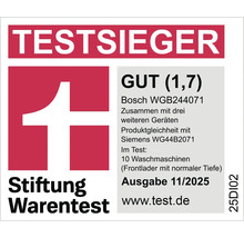 Stiftung Warentest Testsieger Siegel für Bosch Waschmaschine