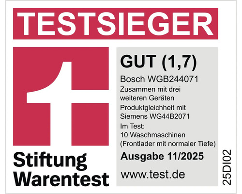 Stiftung Warentest Testsieger Siegel für Bosch Waschmaschine