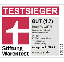 Stiftung Warentest Testsieger Siegel für Bosch WUU28T71 Waschmaschine mit dem Testergebnis Gut (1,7)