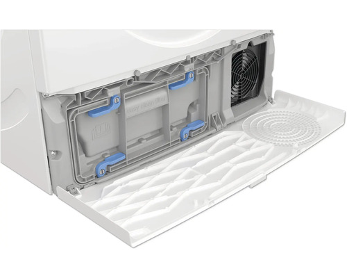 Waschtrockner mit geöffneter, leicht zu reinigender Filterklappe