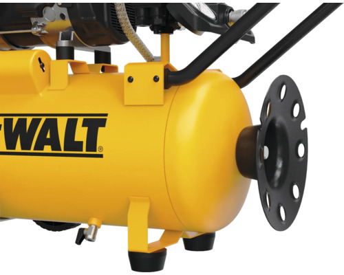 Detailansicht eines gelben DeWalt Kompressors.